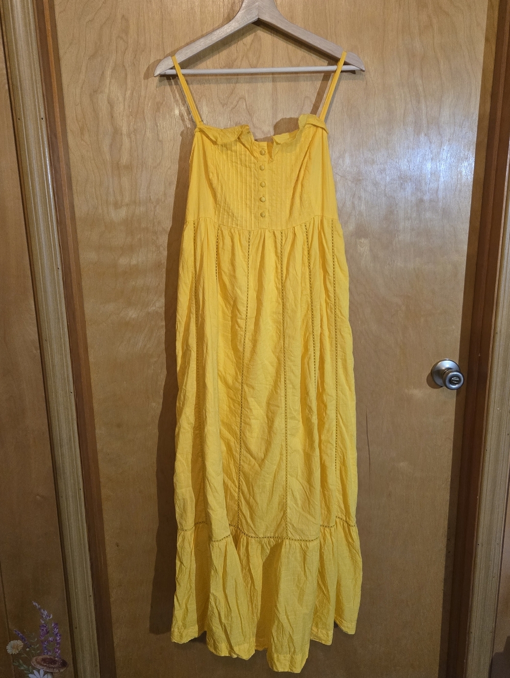 Maeve Yellow Midi Dress Size 6 Button Front Spaghetti Strap Summer
